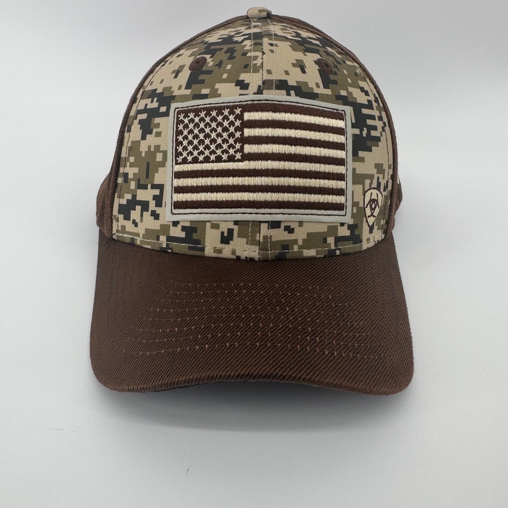 Ariat Mens Digital Camo American Flag Snapback Hat Brown Trucker Cap OSFM